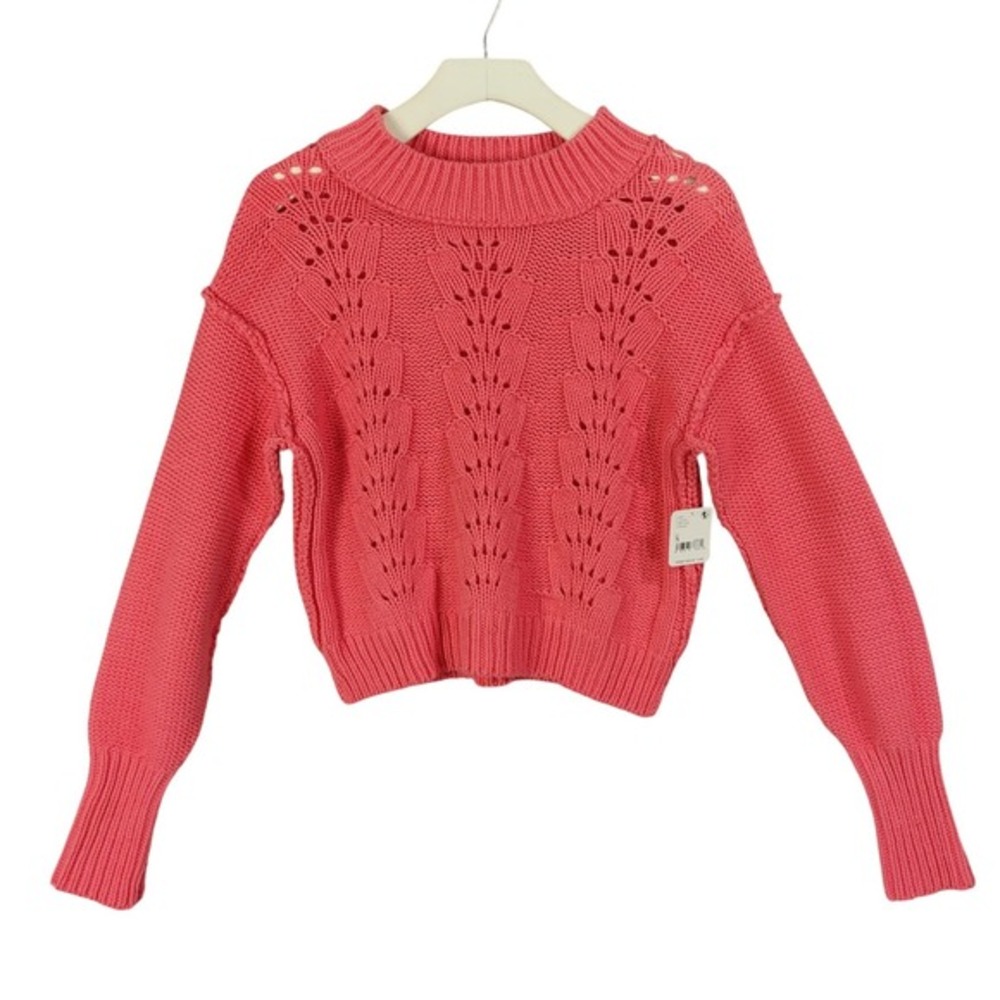 Free People Womens Coastal Cable Knit Bell Song Lyra Reef Coral Sweater S NEW